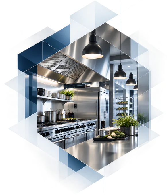 Cuisine professionnelle intégrée dans le cube graphique Unifroid